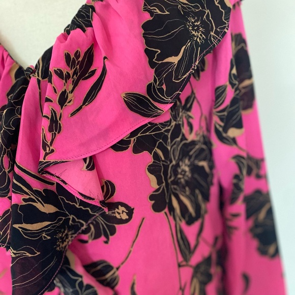 VICI HOT PINK FLORAL V NECK RUFFLED BLOUSE TOP - Picture 11 of 12